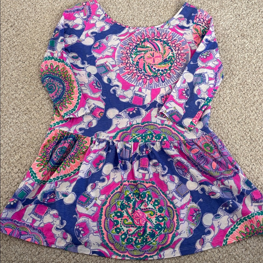 Girls Lilly Pulitzer Cotton Lynn Dress “Play That Trunky Music” Size Large 8/10